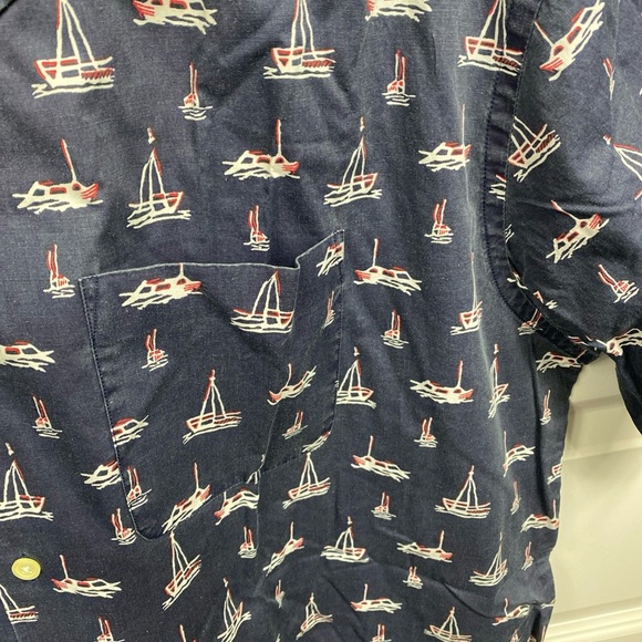 J. Crew Vintage Men’s Sail Boat Nautical Pattern Shirt Button 90s Blue Cotton LG - Picture 3 of 8